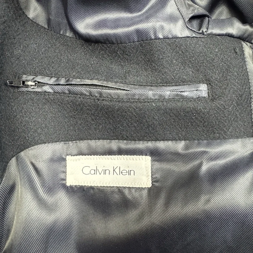 Calvin Klein Wool Blend‎ Overcoat Mens 48R Herringbone Long Coat Preppy Business